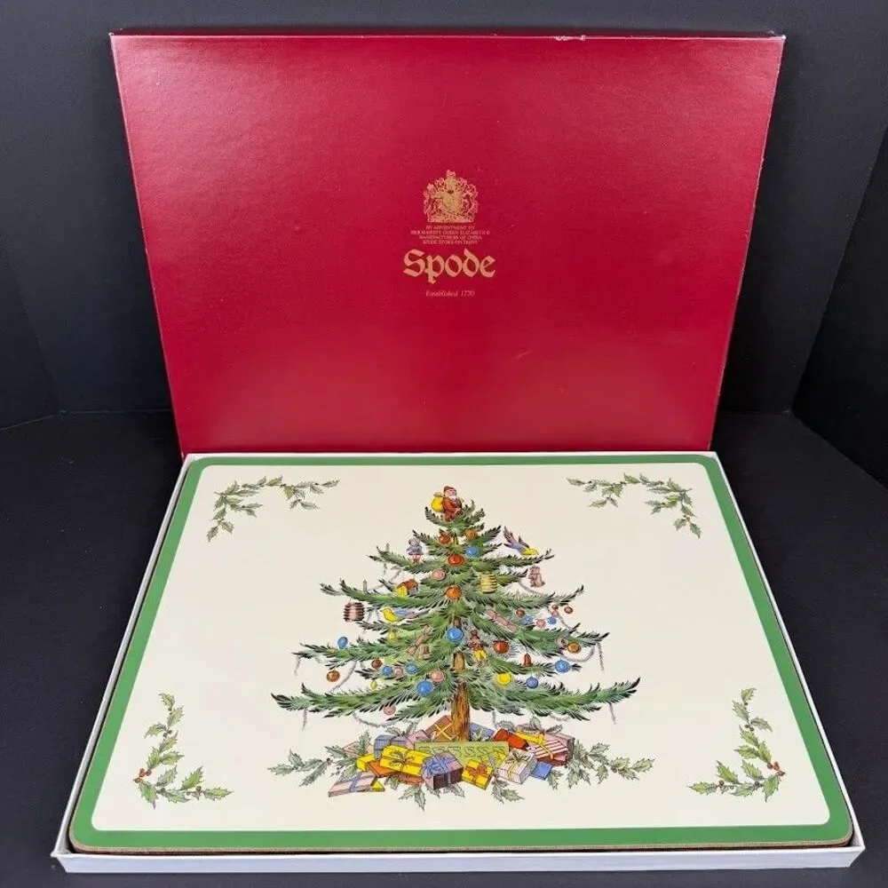 Set of 4 Spode Christmas Tree Cork & Acrylic Finish 16x12 Placemats Made England